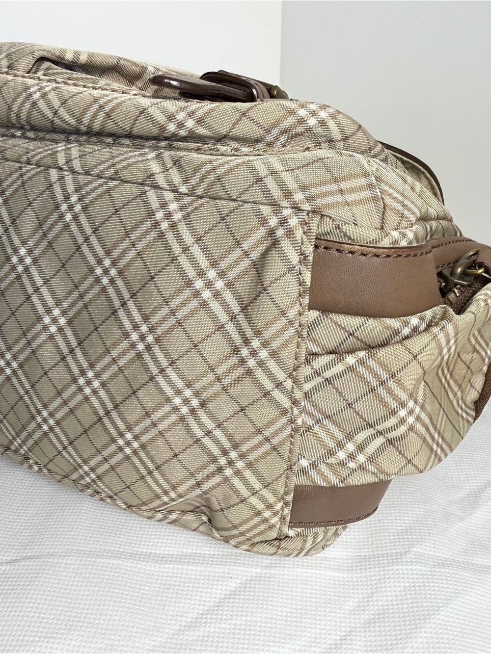 Burberry Tan & Brown Plaid Canvas Saddle Bag - Picture 3 of 10